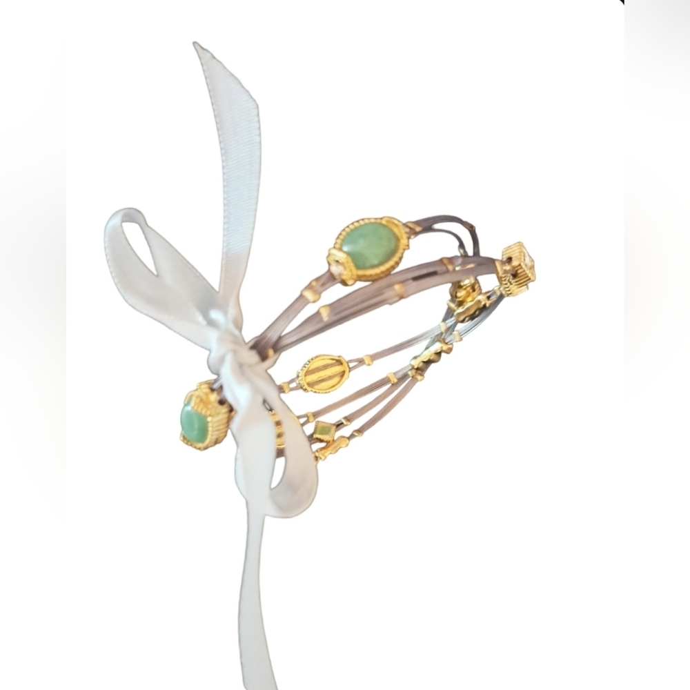 MXM wire 4pc with green gems bracelet set silver and gold